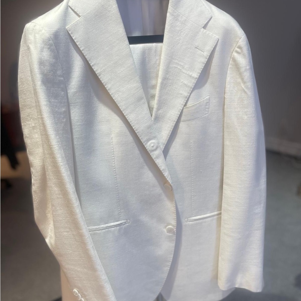 Men's off white wool linen silk Roma Suit